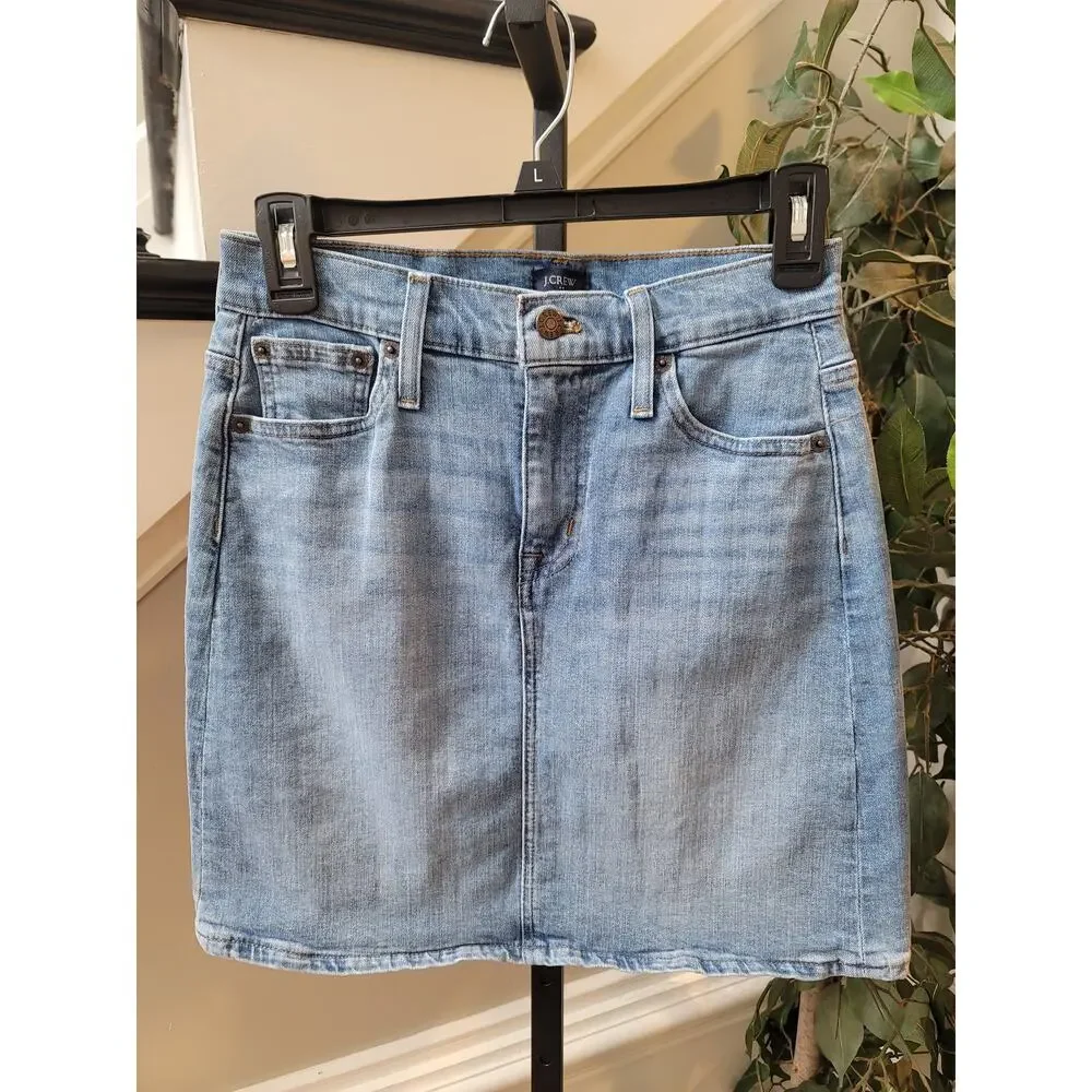 J. Crew Mini Skirt Women's Size 00 Blue Demin Faded Wash 5-Pockets Stretch
